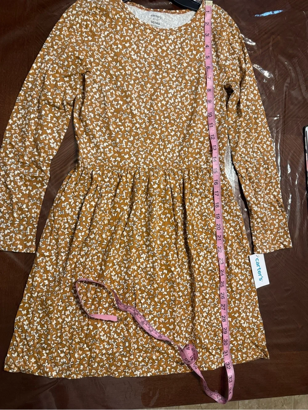 Carter's NWT Girls Cotton Brown Butterfly’s Long Sleeve Casual Dress Sz 14